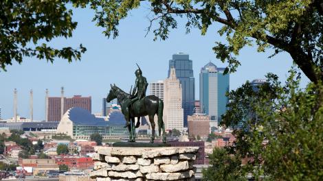 The Scout surveys the skyline of downtown Kansas City