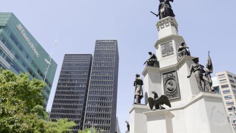 The Soldiers and Sailors Monument at Campus Martius Park in Detroit, Michigan