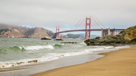 Views of the Golden Gate Bridge from Baker Beach in San Francisco, California