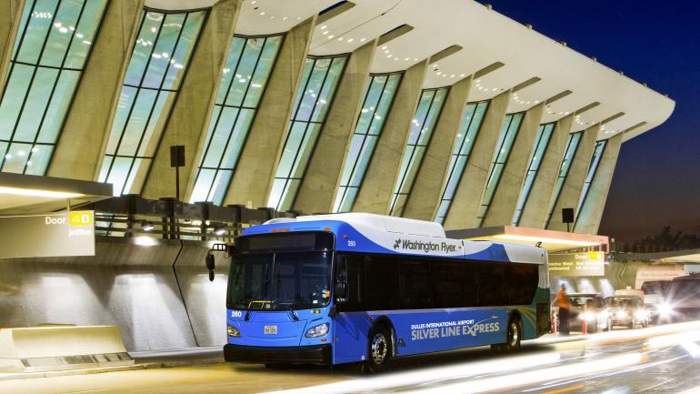 The Dulles Silver Line Express Bus ready to shuttle visitors around the area