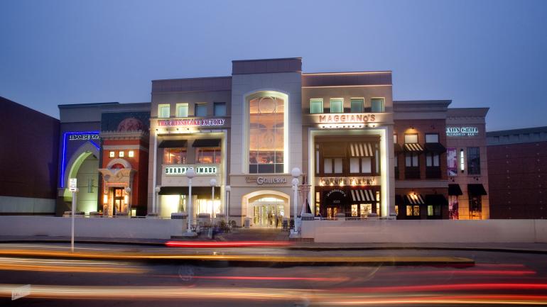 Tysons Galleria shopping mall lit up at night