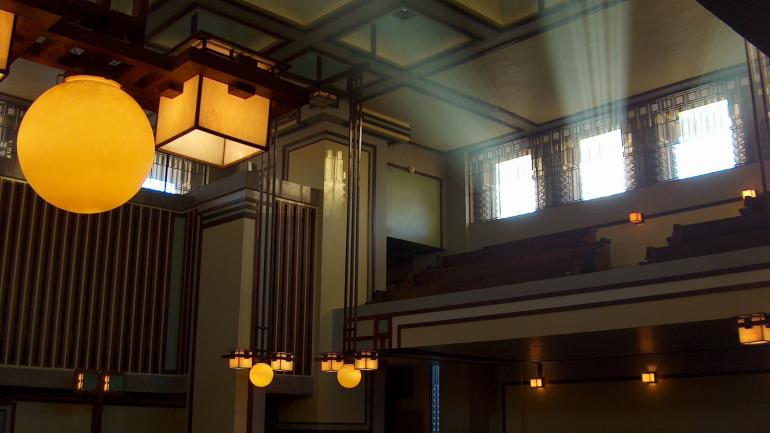 A peek inside Unity Temple, built in the early 1900s and just a three-block walk from The Frank Lloyd Wright Home and Studio 