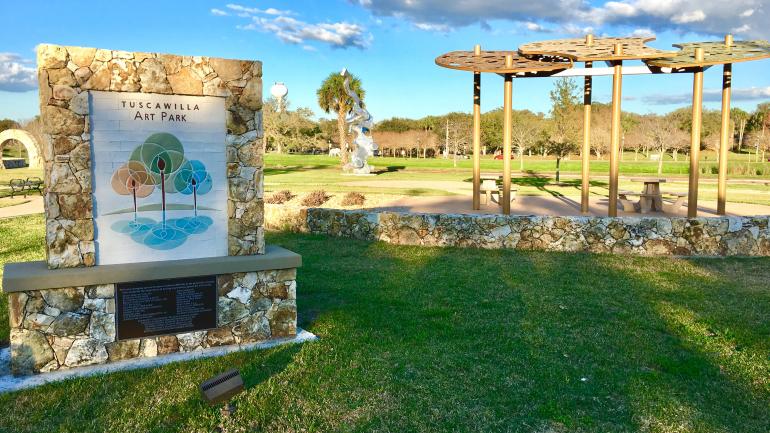 Installation of large-scale sculptures at Tuscawilla Art Park