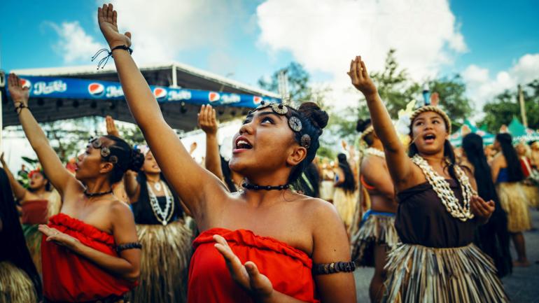 Traditional dancers of the Chamorro Village in Guam