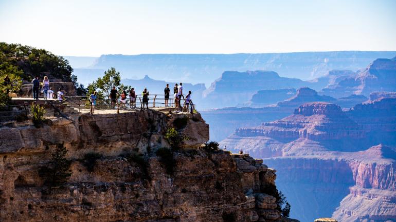 A scenic overlook on the South Rim of the Grand Canyon