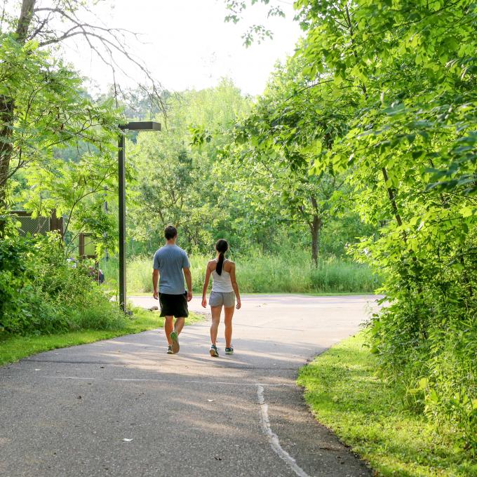 在布鲁明顿众多公园中的其中某个公园漫步