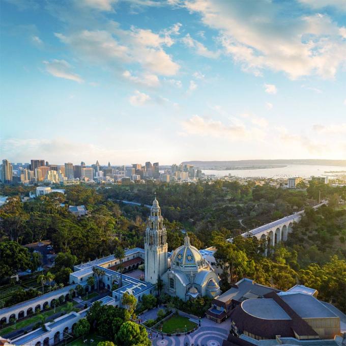 Aerial view of the California Tower at Balboa Park