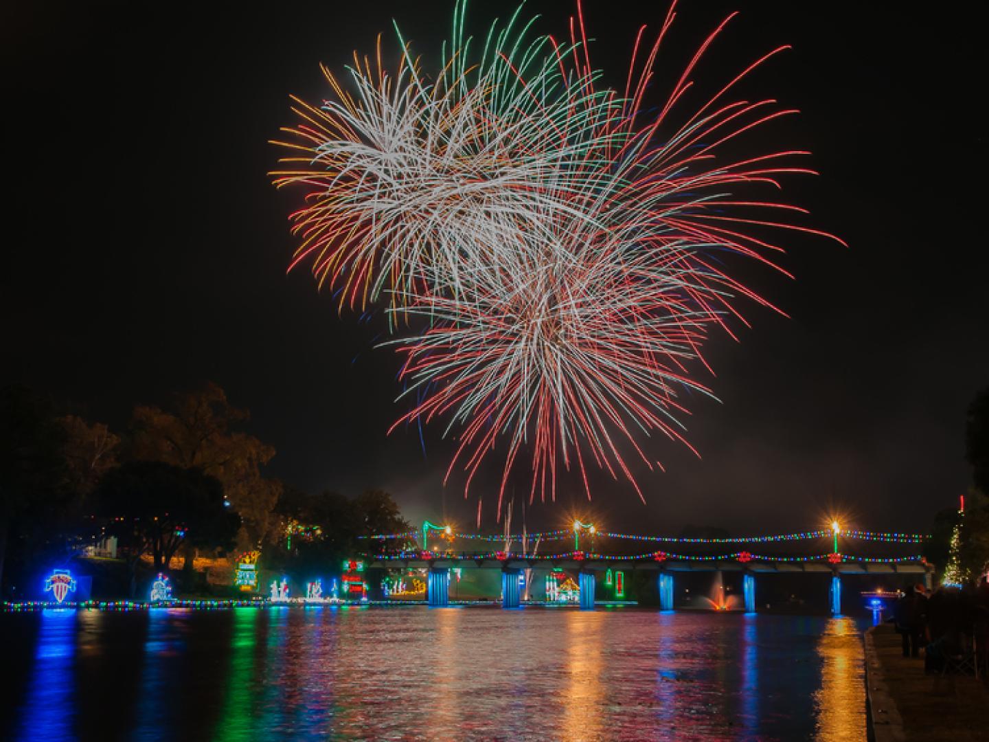 Fireworks and holiday lights during the Turn on the Holidays Festival of Lights