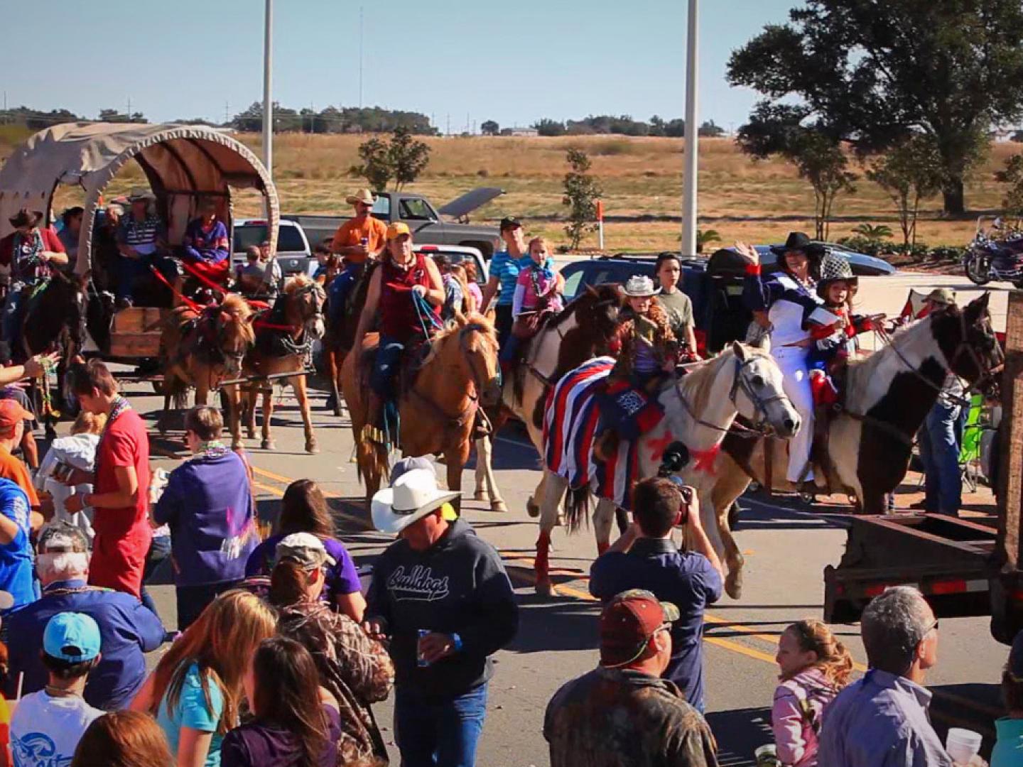 参加在卡梅隆路易斯安那州皮毛动物与野生动物节期间举办的游行
