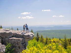 徒步旅行者俯瞰着西弗吉尼亚州的多利草地荒野 徒步旅行者俯瞰着西弗吉尼亚州的多利草地荒野