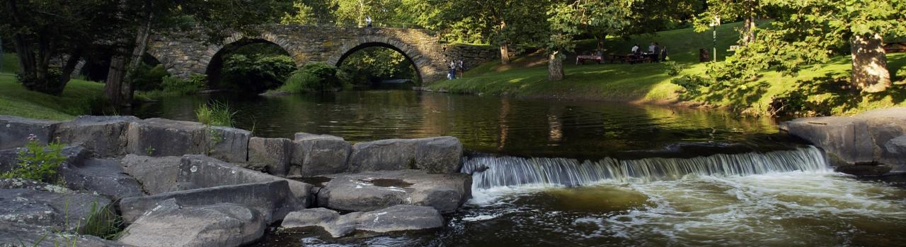 纽约州一条小溪上的鹅卵石桥