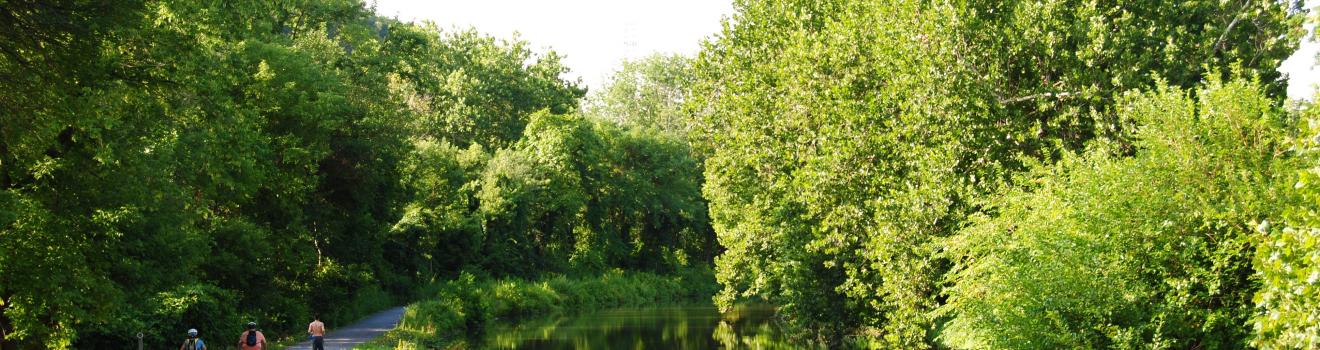 在宾夕法尼亚州伯利恒的 D&L 步道，沿着利哈伊运河（Lehigh Canal）骑行