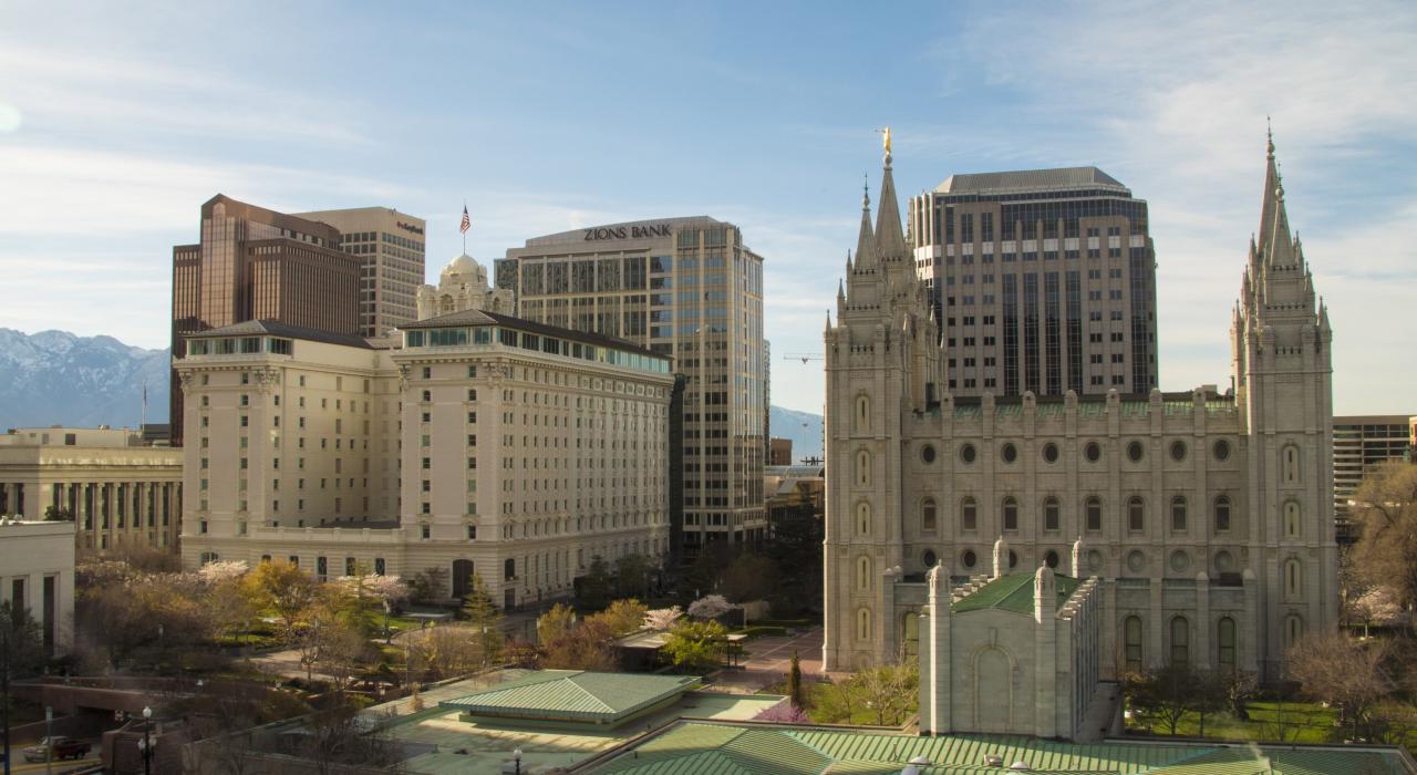 Temple Square and Salt Lake City skyline, Utah