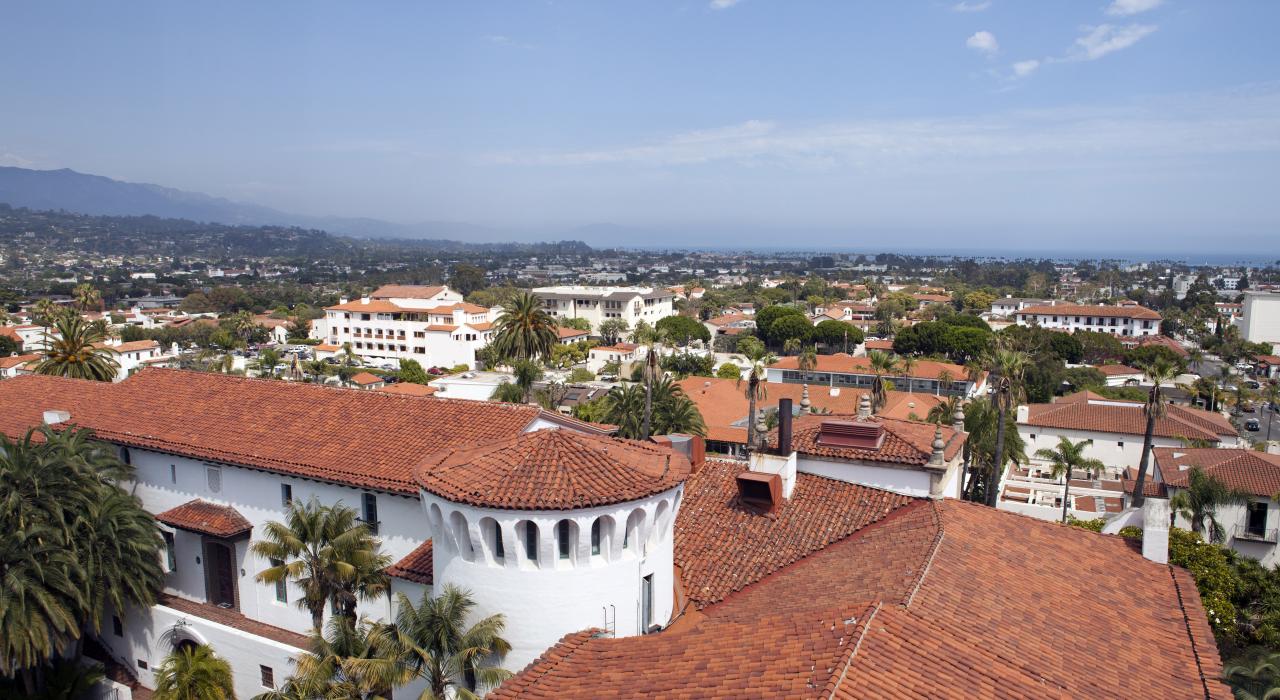 Skyline view of red tile roofs that reflect the city's Spanish heritage