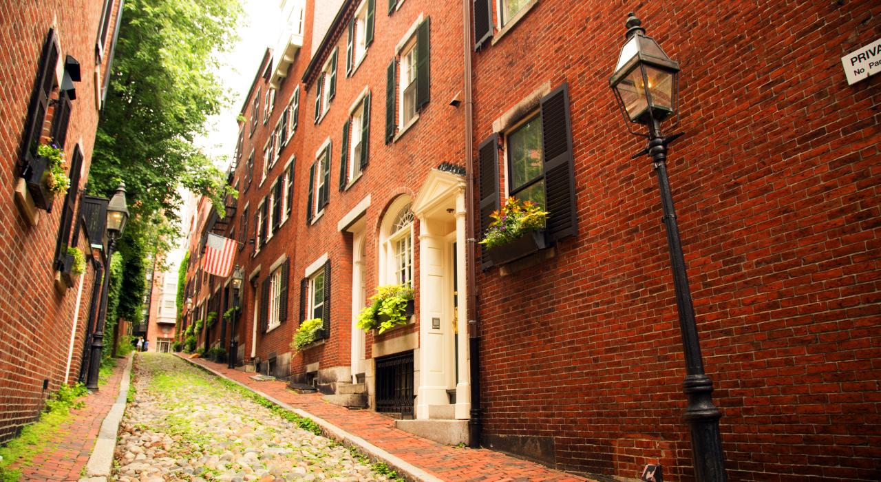 Historic cobblestone streets in Boston, Massachusetts