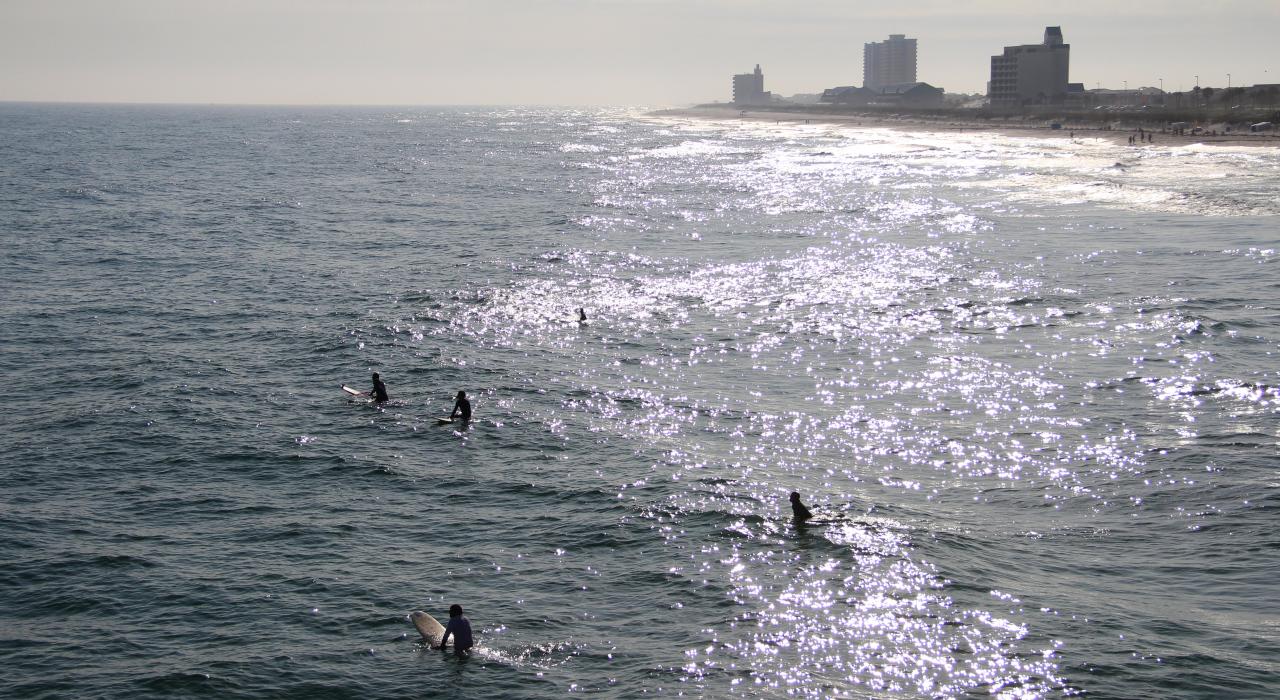 Surfing at Pensacola Beach, Florida