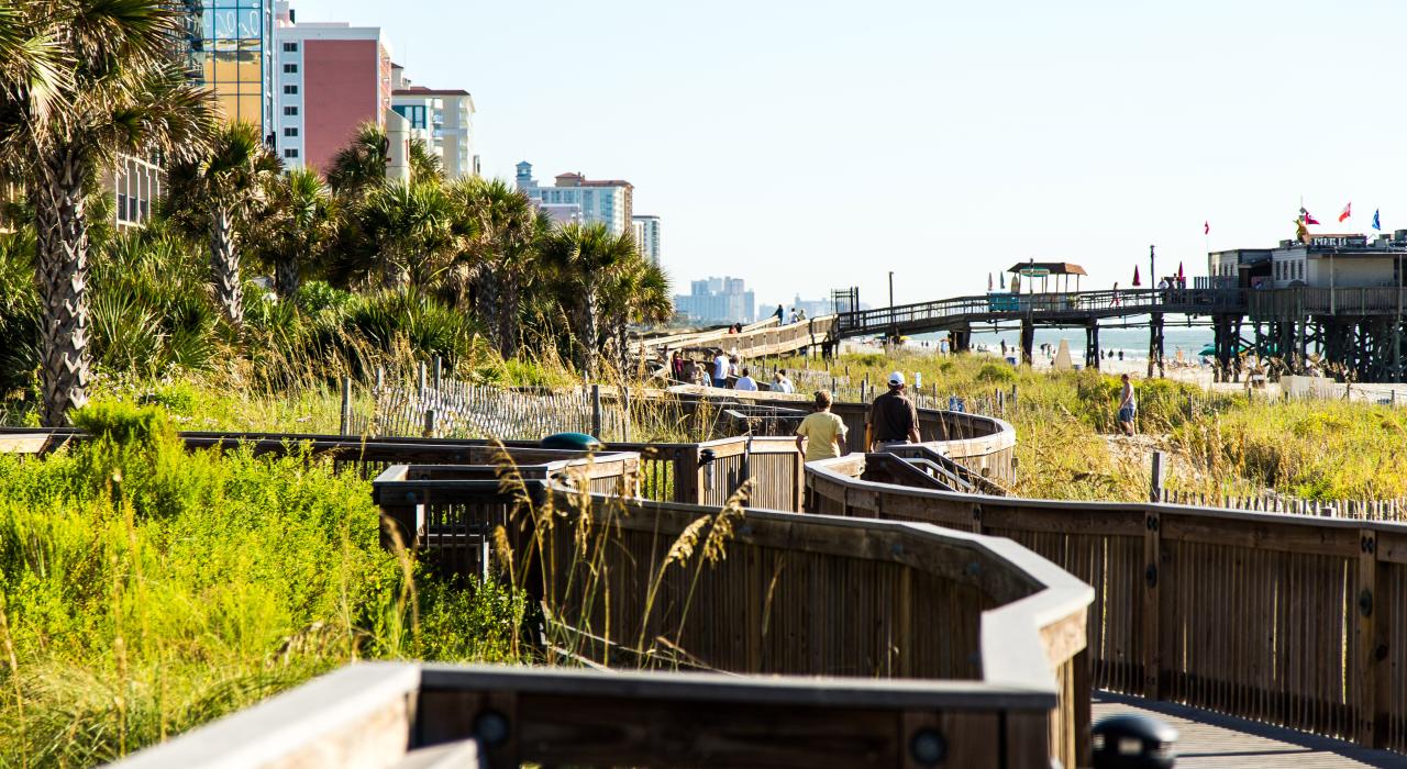 Oceanfront stroll on the boardwalk in Myrtle Beach, South Carolina