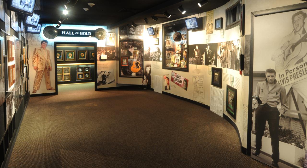 Exhibit and timeline at Graceland, Elvis Presley's mansion in Memphis, Tennessee