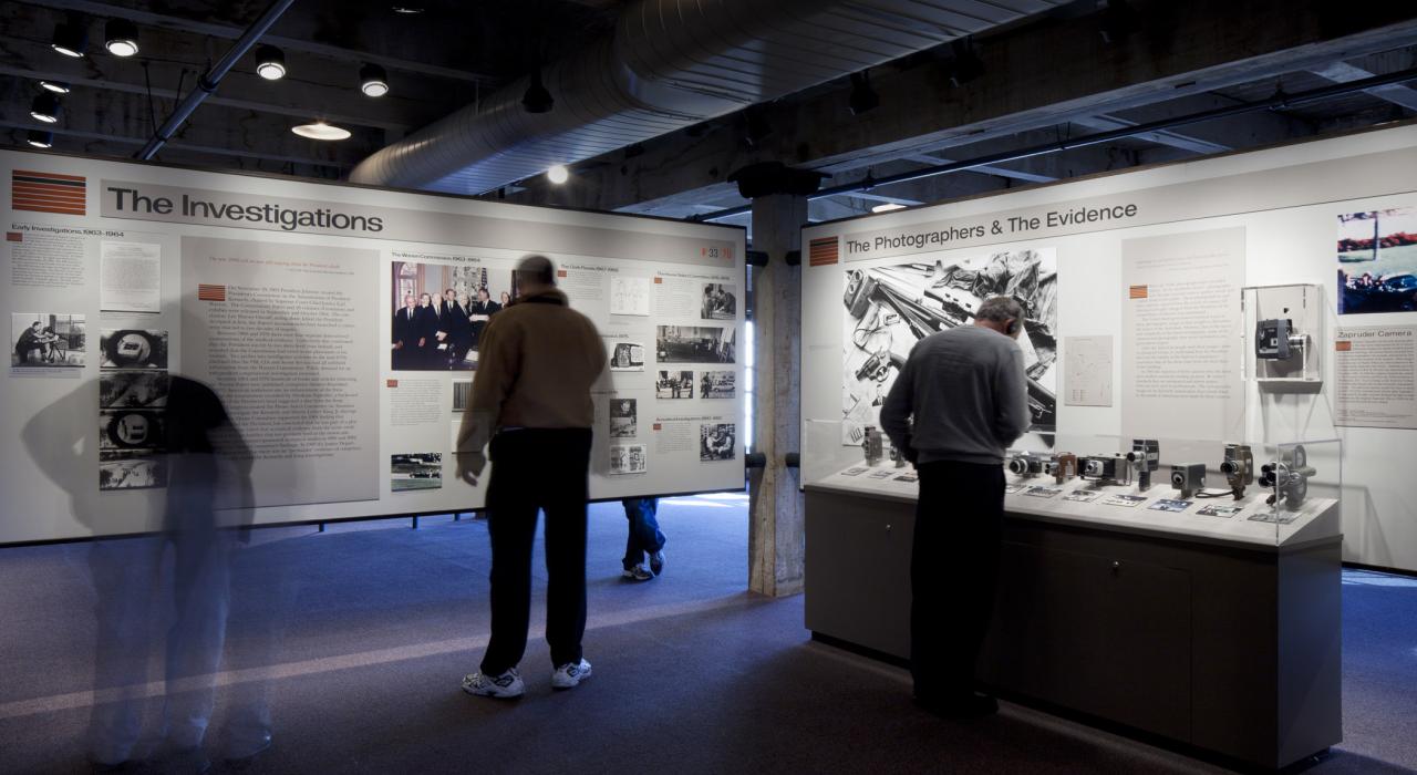 Visitors at the Dallas Six Floor Museum at Deadley Plaza in Dallas, Texas