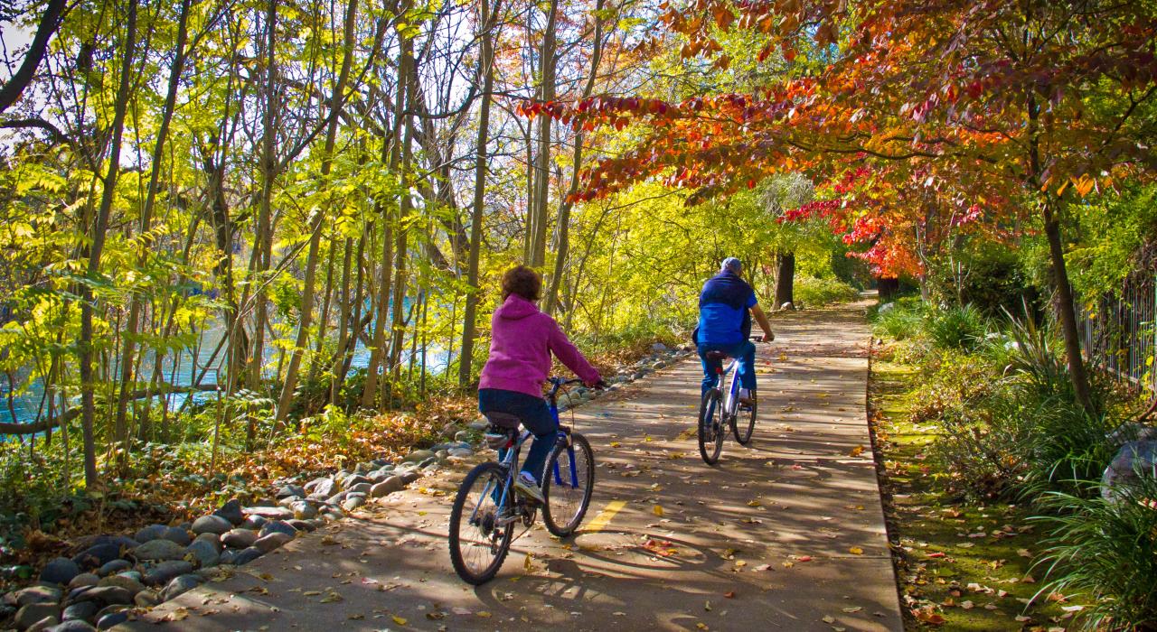 Cycling amid fall foliage on the Sacramento River National Recreation Trail