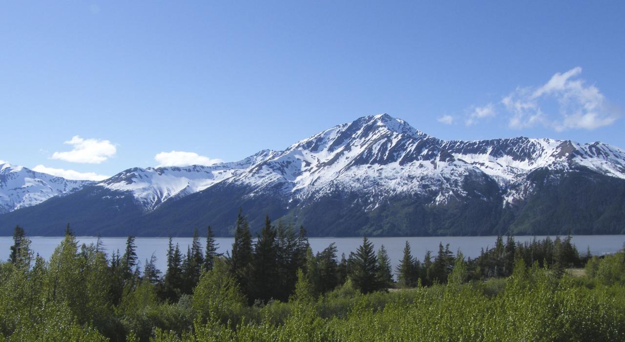 湖泊以风景如画的雪山为背景