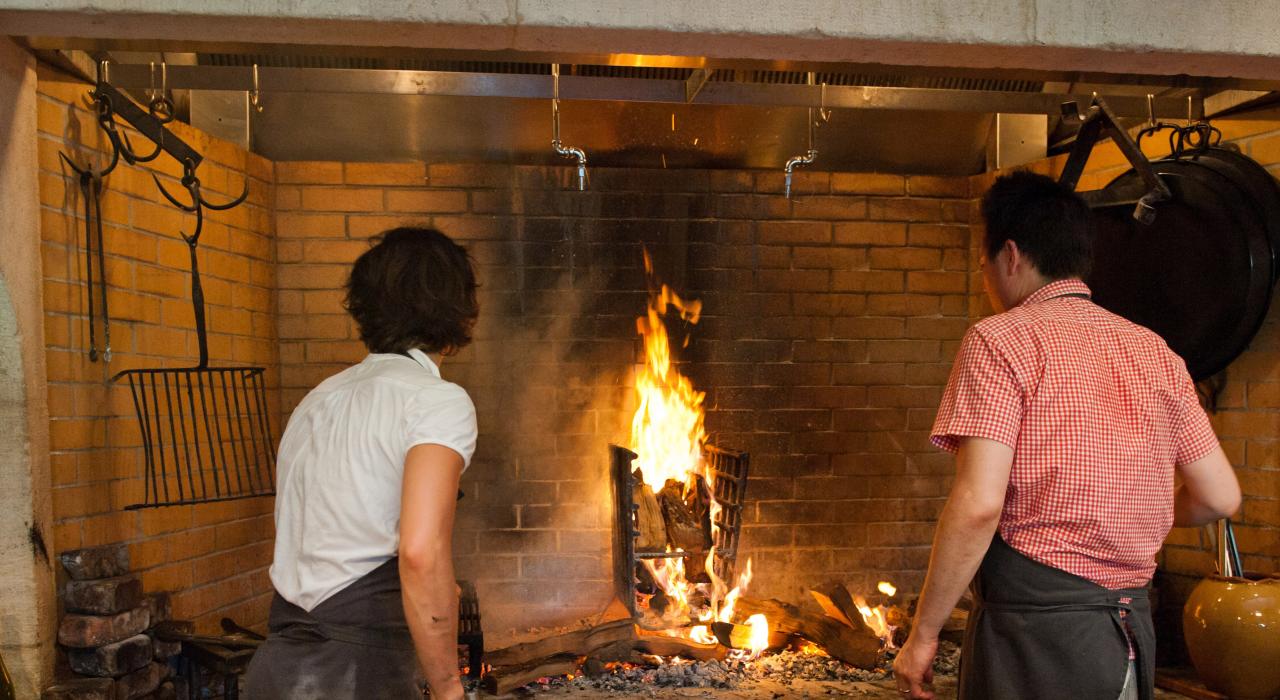 The wood-burning oven at Camino Restaurant, a rustic California eatery