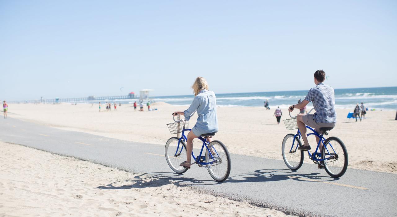 Biking along the beach in Surf City USA
