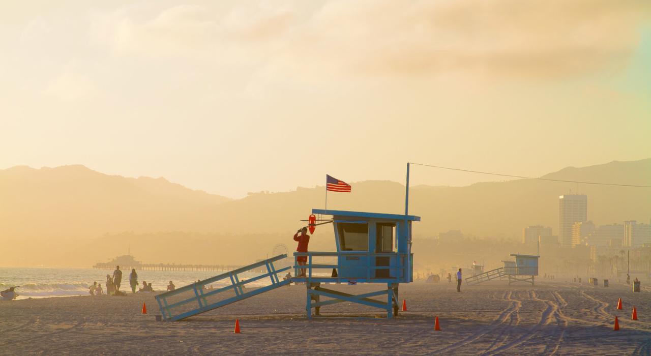 Lifeguard stand at the beach in Los Angeles, California