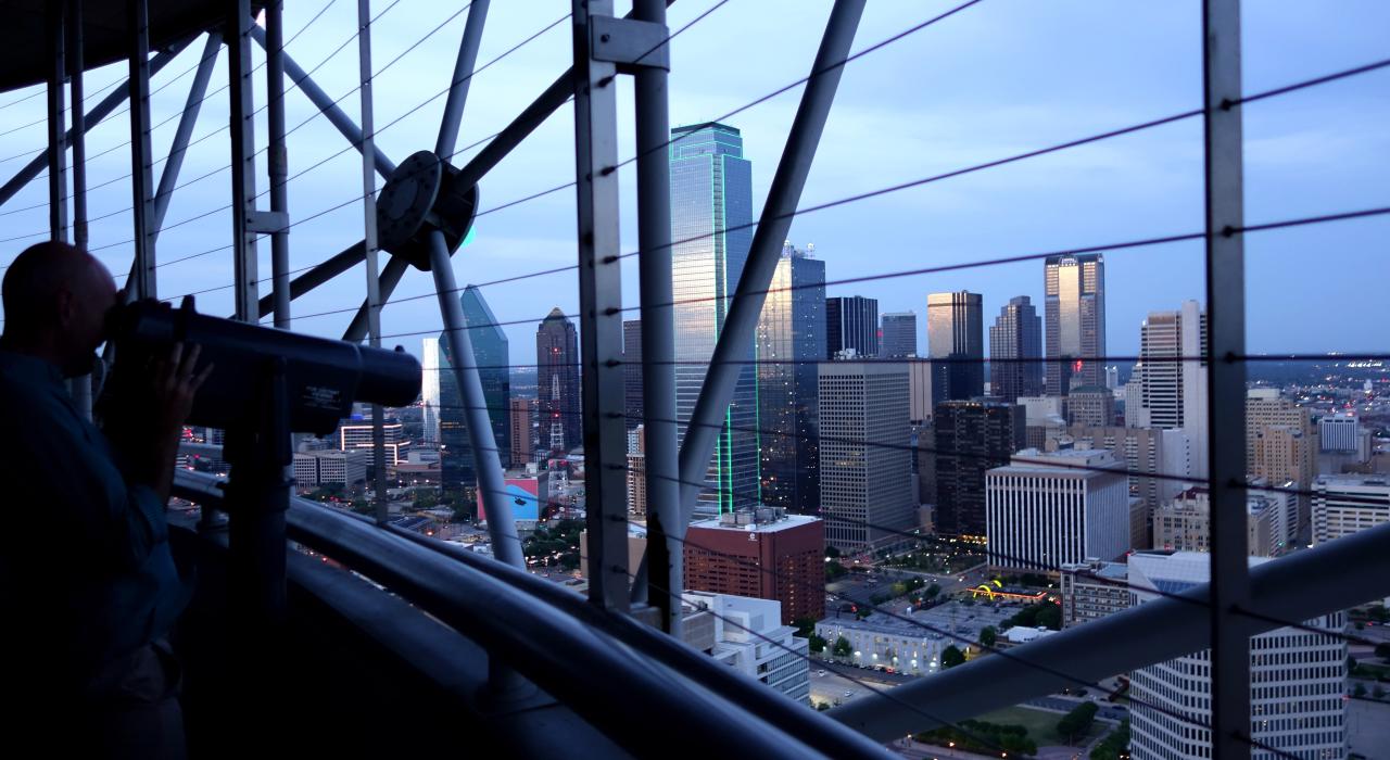 Enjoying the beautiful Dallas skyline from the GeO-Deck at Reunion Tower