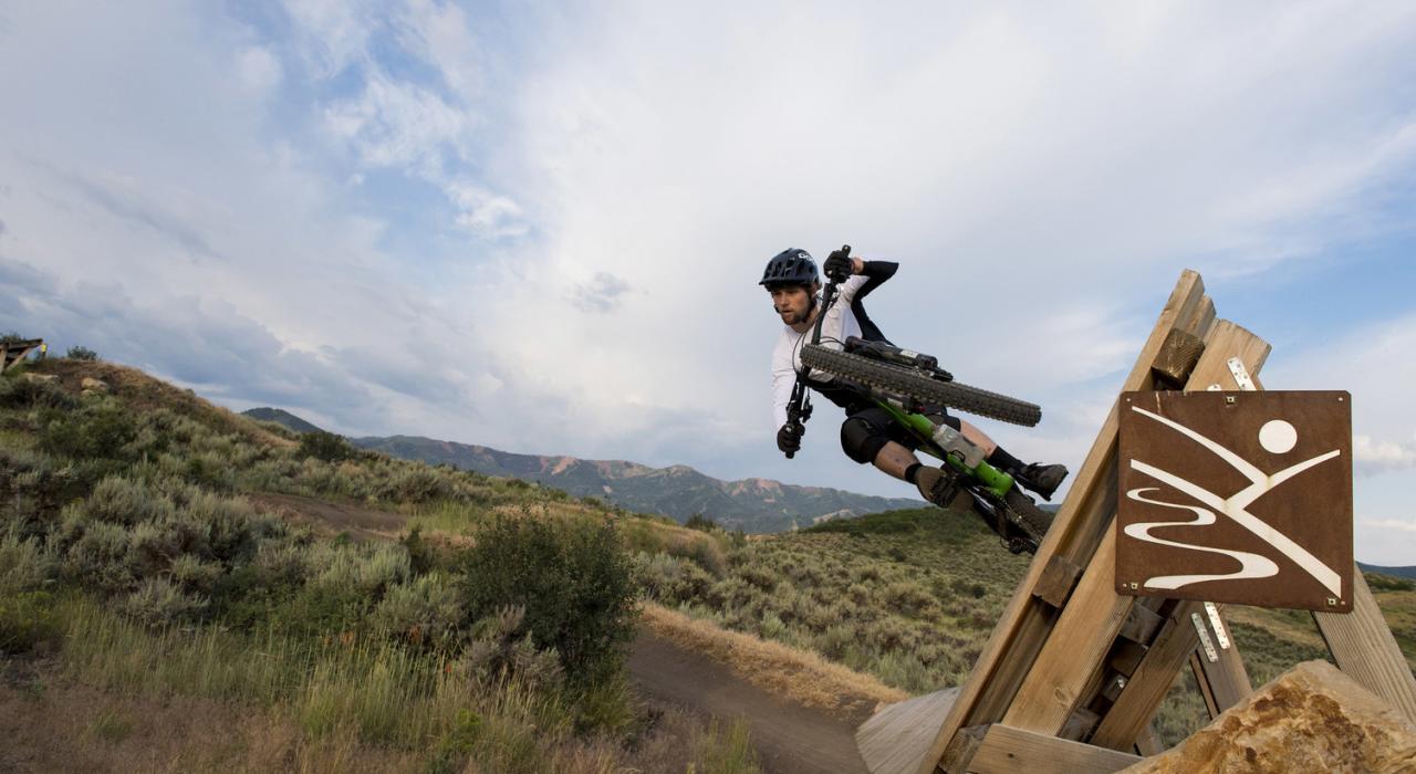 Showing off mountain biking skills at the Trailside Bike Park
