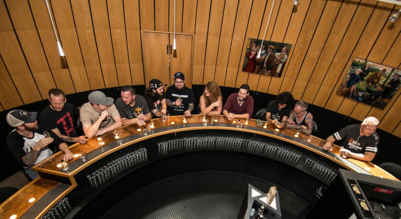 Sampling a selection of bourbon at one of the local distilleries