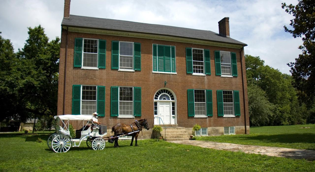 Horse-drawn carriage outside Wickland, historic home of three governors