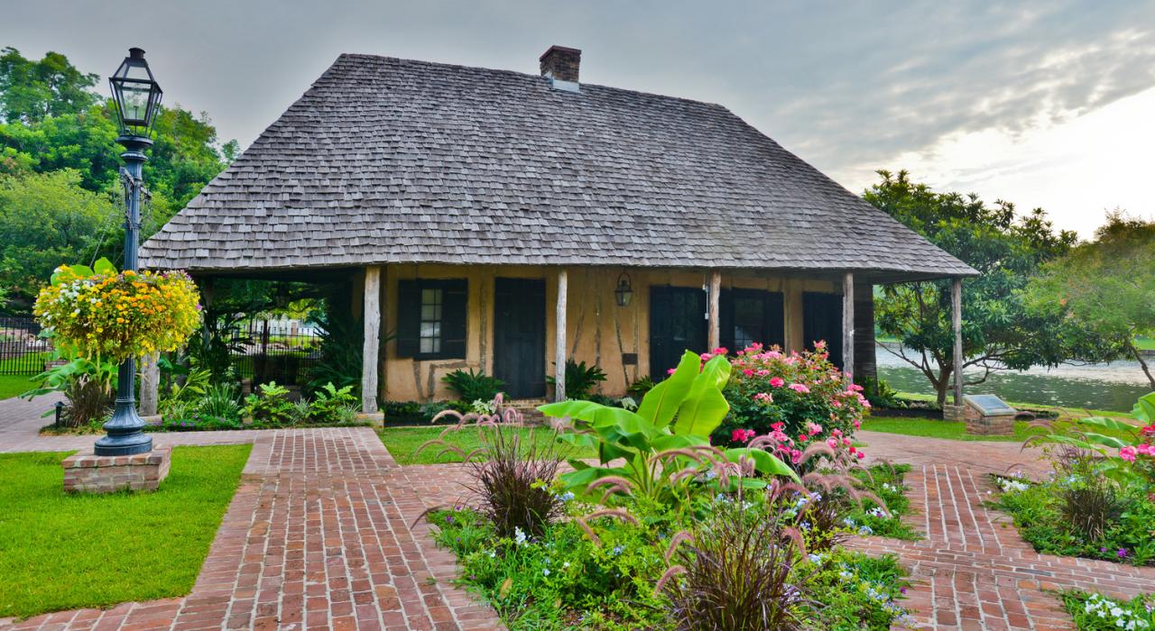 The Roque House, a traditional bousillage structure, in the Natchitoches National Historic Landmark District