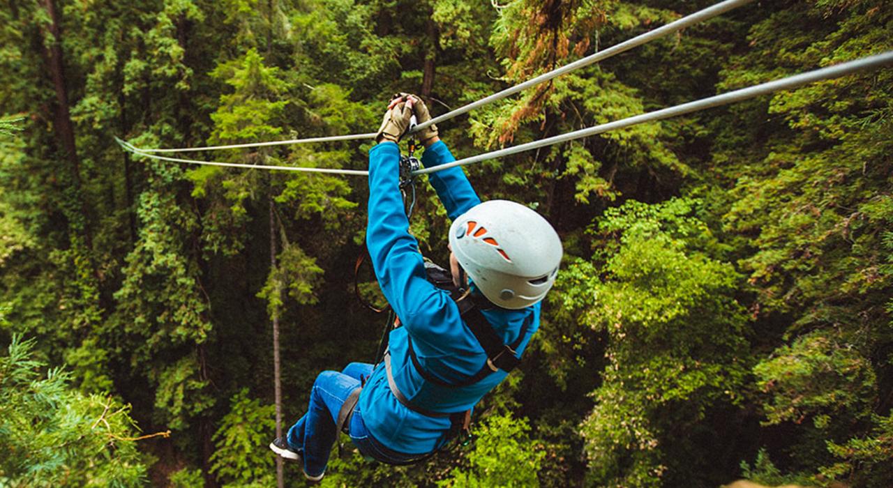 在 Mount Hermon Adventures 冒险乐园乘空中滑索穿越树梢