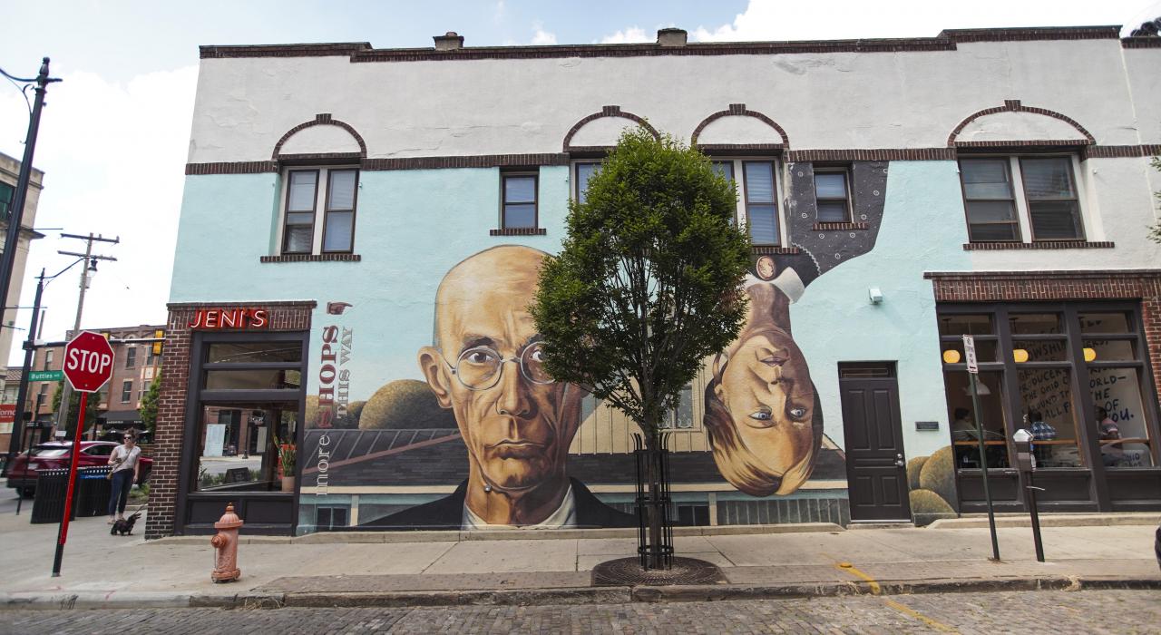 俄亥俄州哥伦布短北艺术区的公共艺术品和本地商店