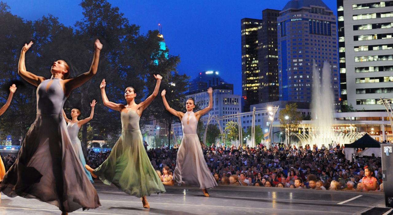 An outdoor performance by BalletMet, the city’s world-class dance company