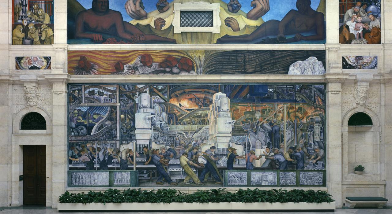 在底特律美术馆里维拉厅展出的迭戈•里维拉的作品