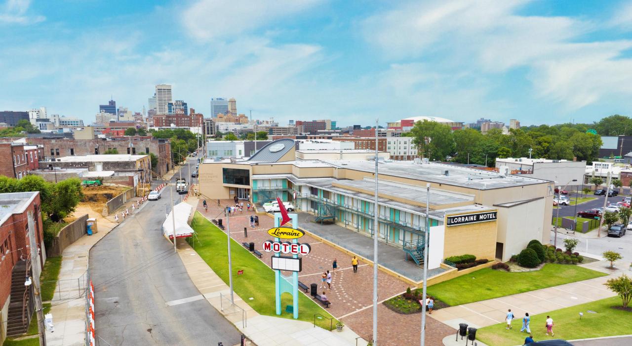 Aerial view of the National Civil Rights Museum at the Lorraine Motel, the site of Dr. Martin Luther King Jr.'s assassination