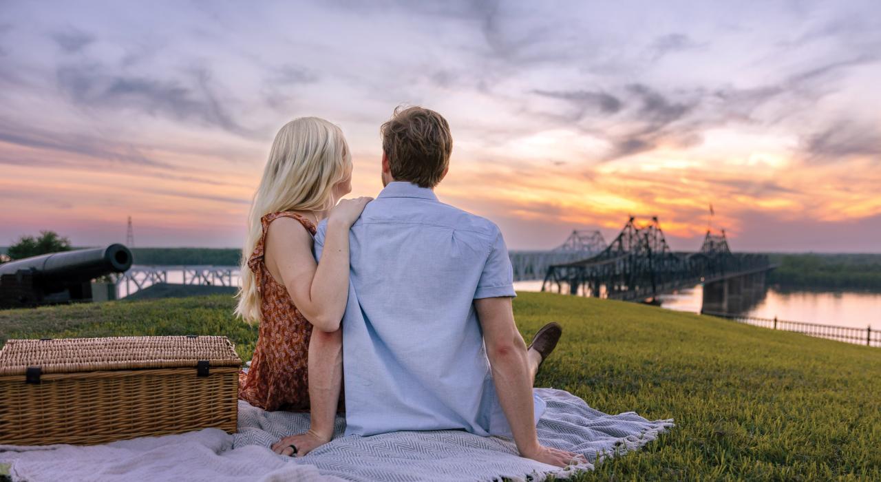 Sunset picnics by the Mississippi River