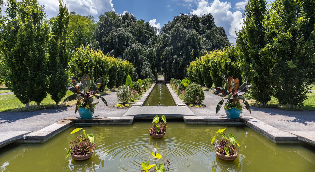 扬克斯市 Untermeyer Gardens 花园的美丽花卉与喷泉景观