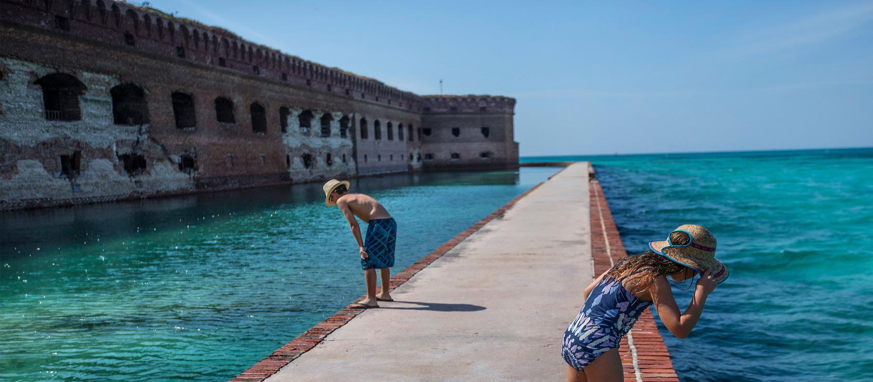 在干龟国家公园内的杰斐逊堡珊瑚礁里欣赏海洋生物