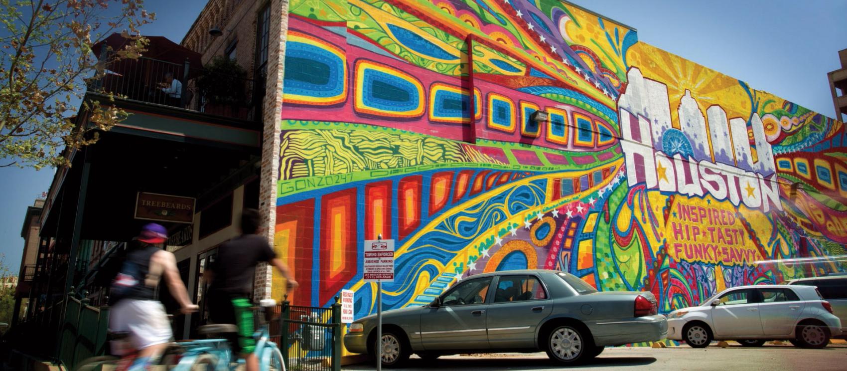 A colorful mural in the city of Houston
